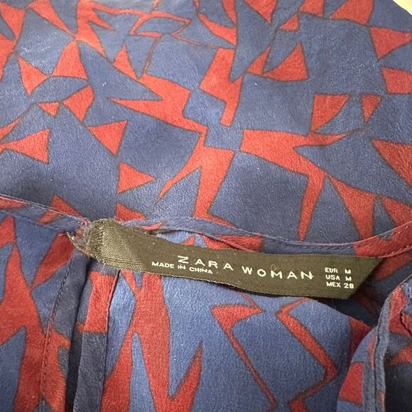 Zara Silk Dress Geometric Print Shift Dress Size M - Picture 7 of 8